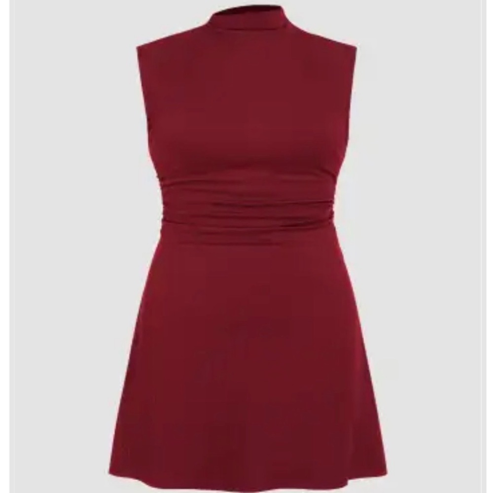 Cider Sleeveless Red Mock Neck Dress